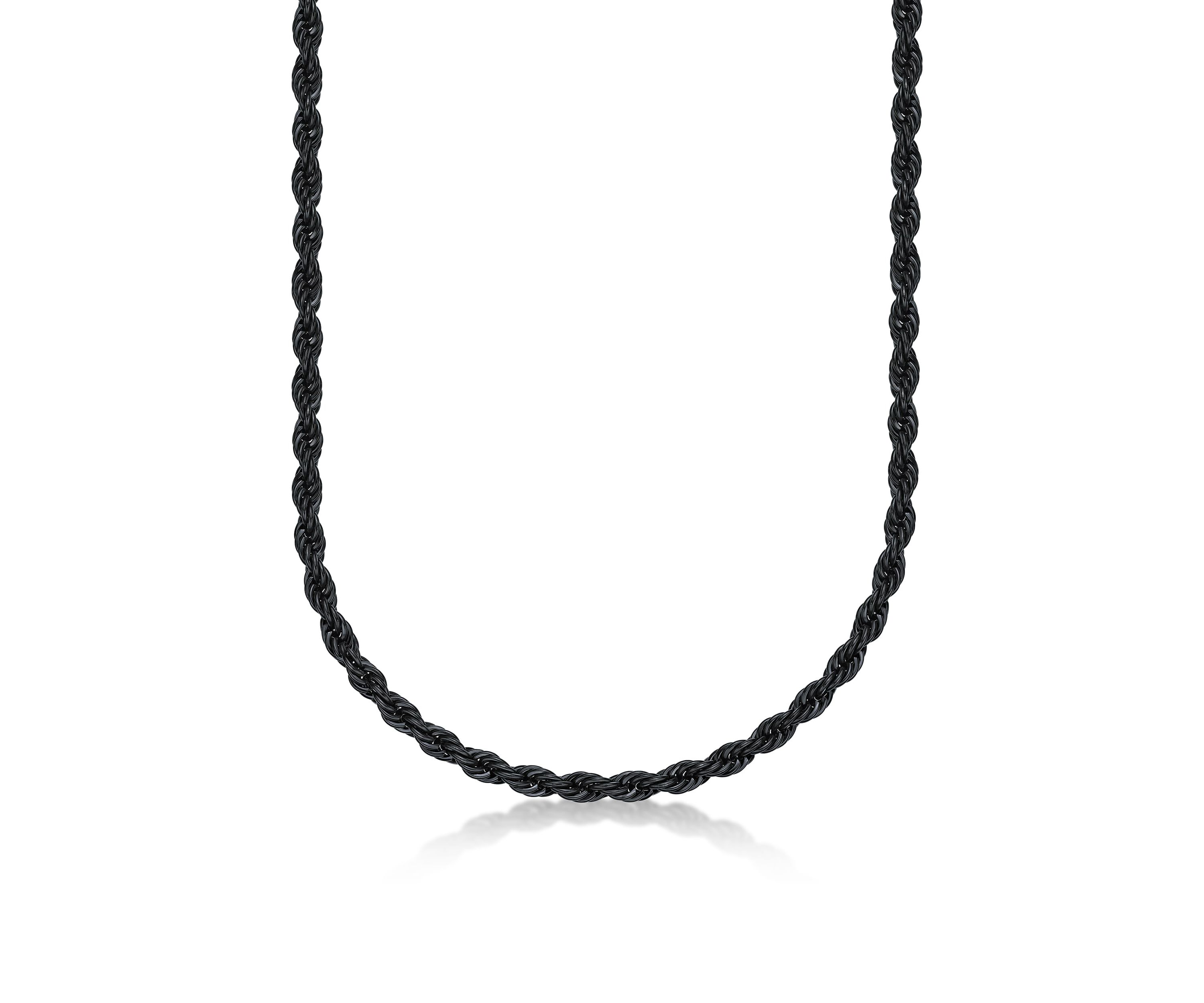 Stainless Steel 6mm Rope Chain Neclace with Black Ip in 22"