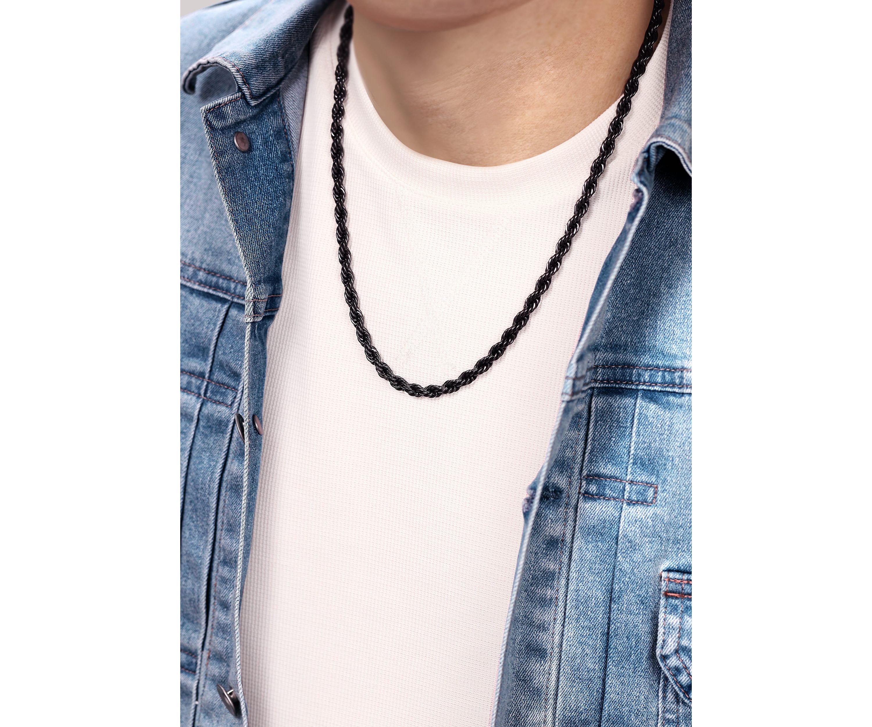 Stainless Steel 6mm Rope Chain Neclace with Black Ip in 22"