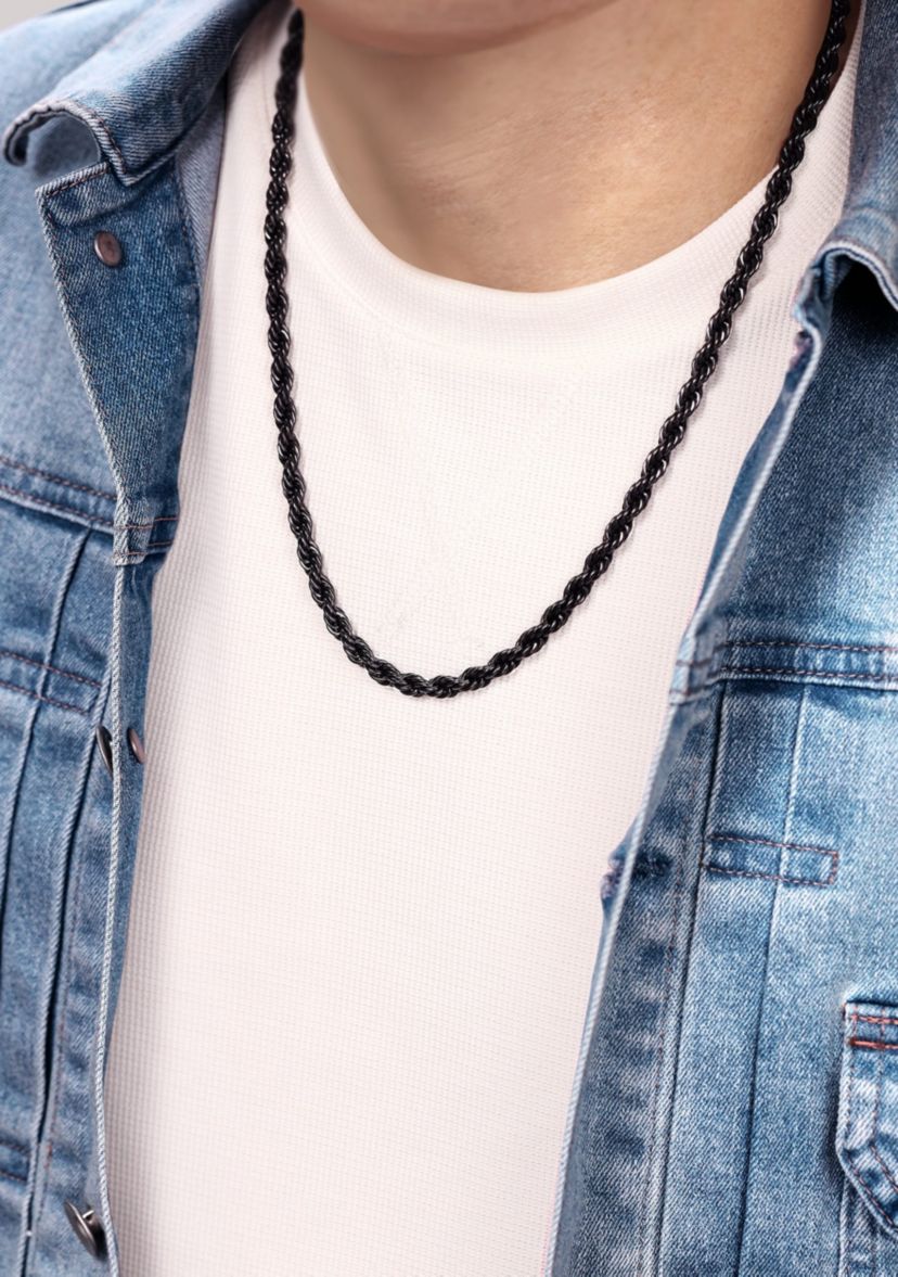 Stainless Steel 6mm Rope Chain Neclace with Black Ip in 22"