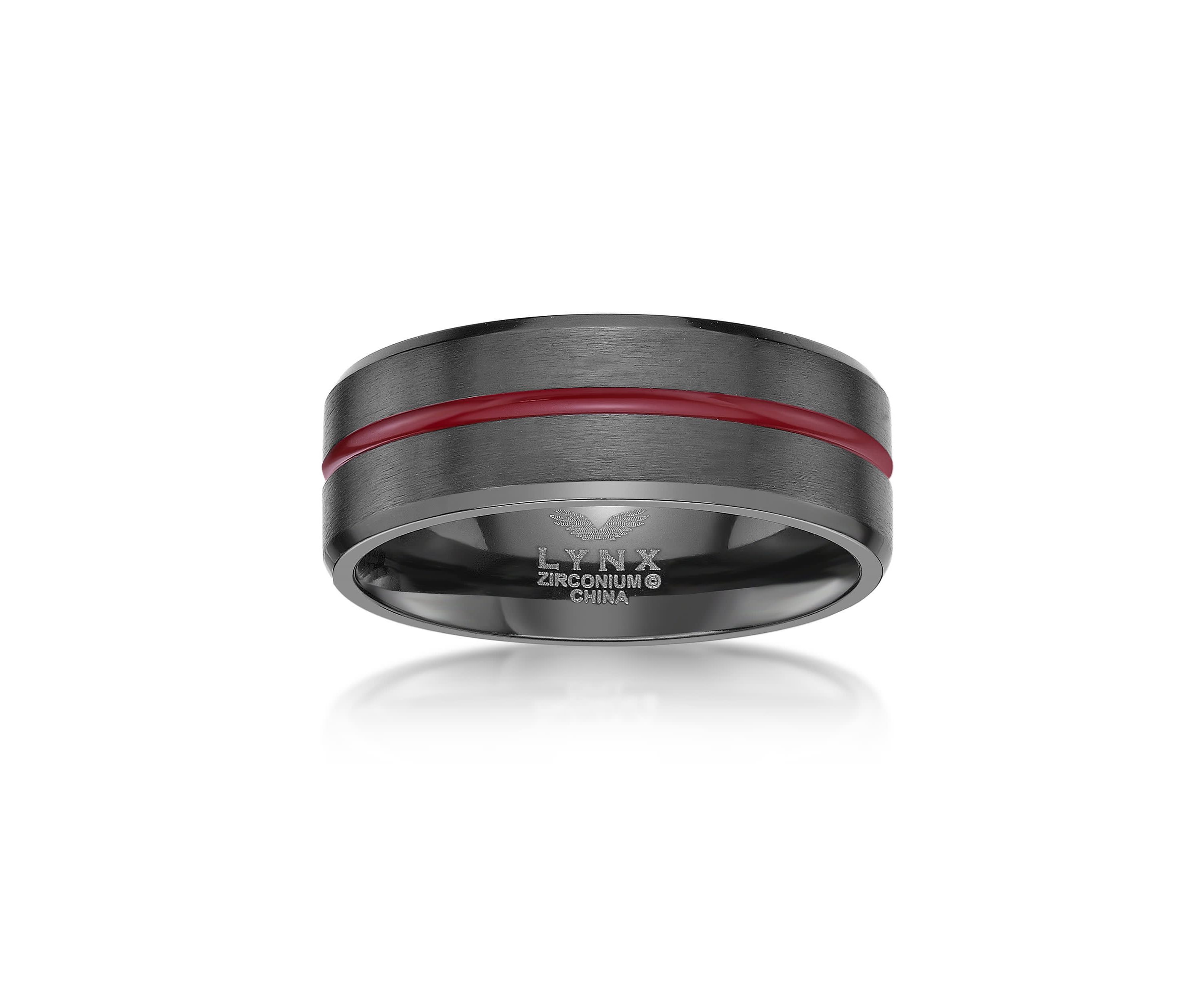 Black Zirconium Ring with Red Stripe - 8MM