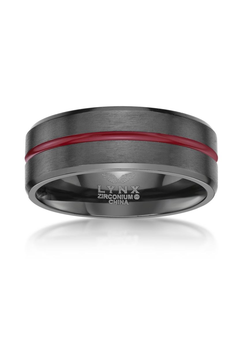 Black Zirconium Ring with Red Stripe - 8MM