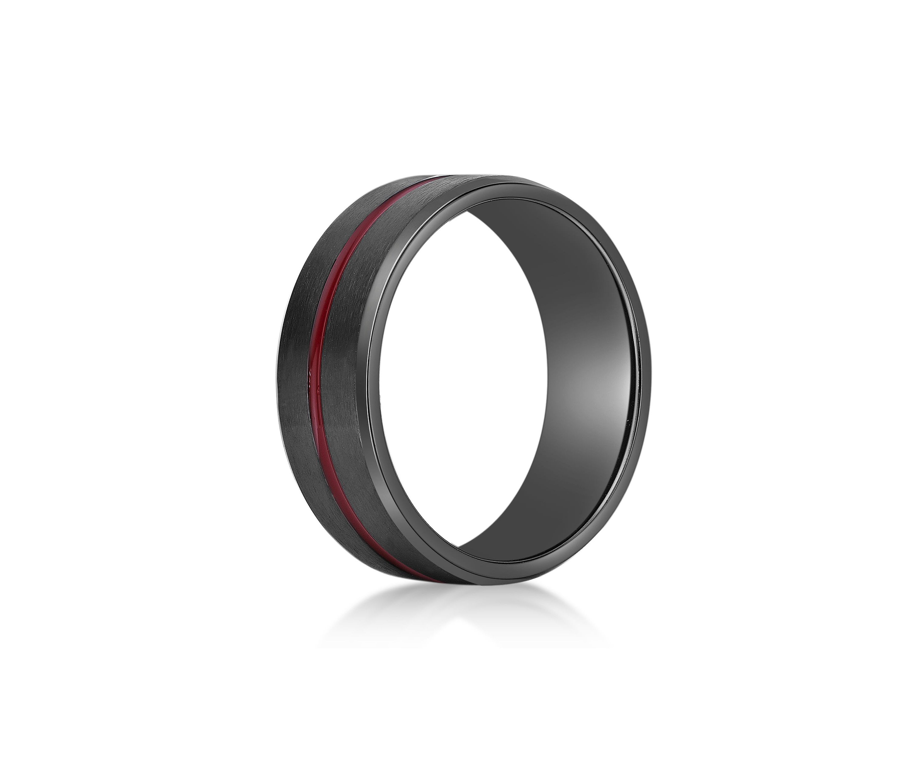 Black Zirconium Ring with Red Stripe - 8MM