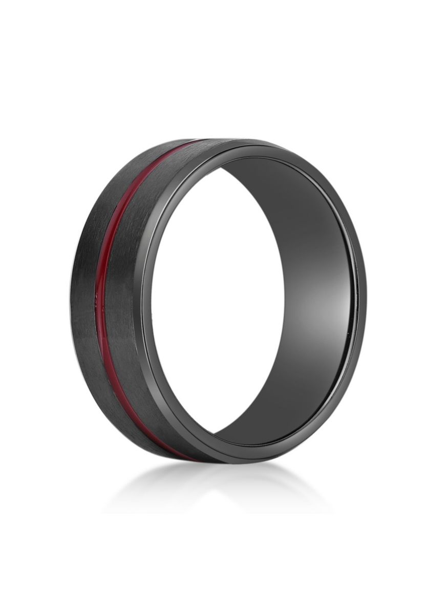 Black Zirconium Ring with Red Stripe - 8MM
