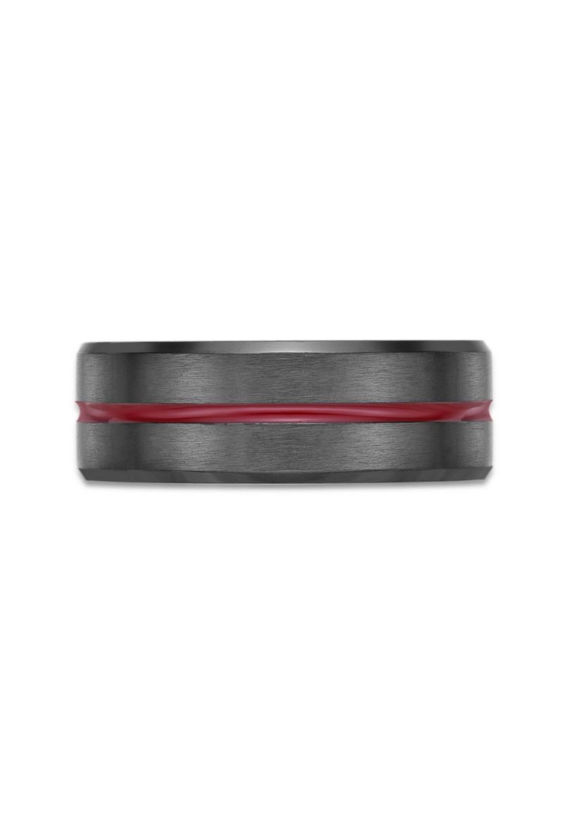 Black Zirconium Ring with Red Stripe - 8MM