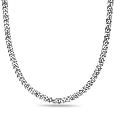LYNX Men's 10mm Stainless Steel Curb Chain Necklace, Silver, 24 in
