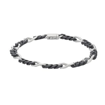 LYNX Men's Plated Stainless Figaro Chain Bracelet, Black, 8.5 in