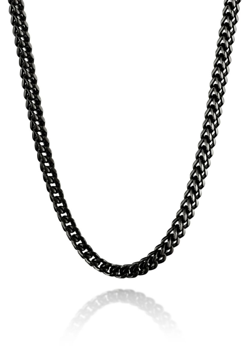 Stainless Steel 6MM Foxtail Chain Necklace with Black Ion Plating, 18" Length