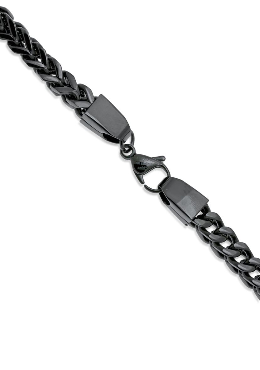 Stainless Steel 6MM Foxtail Chain Necklace with Black Ion Plating, 18" Length