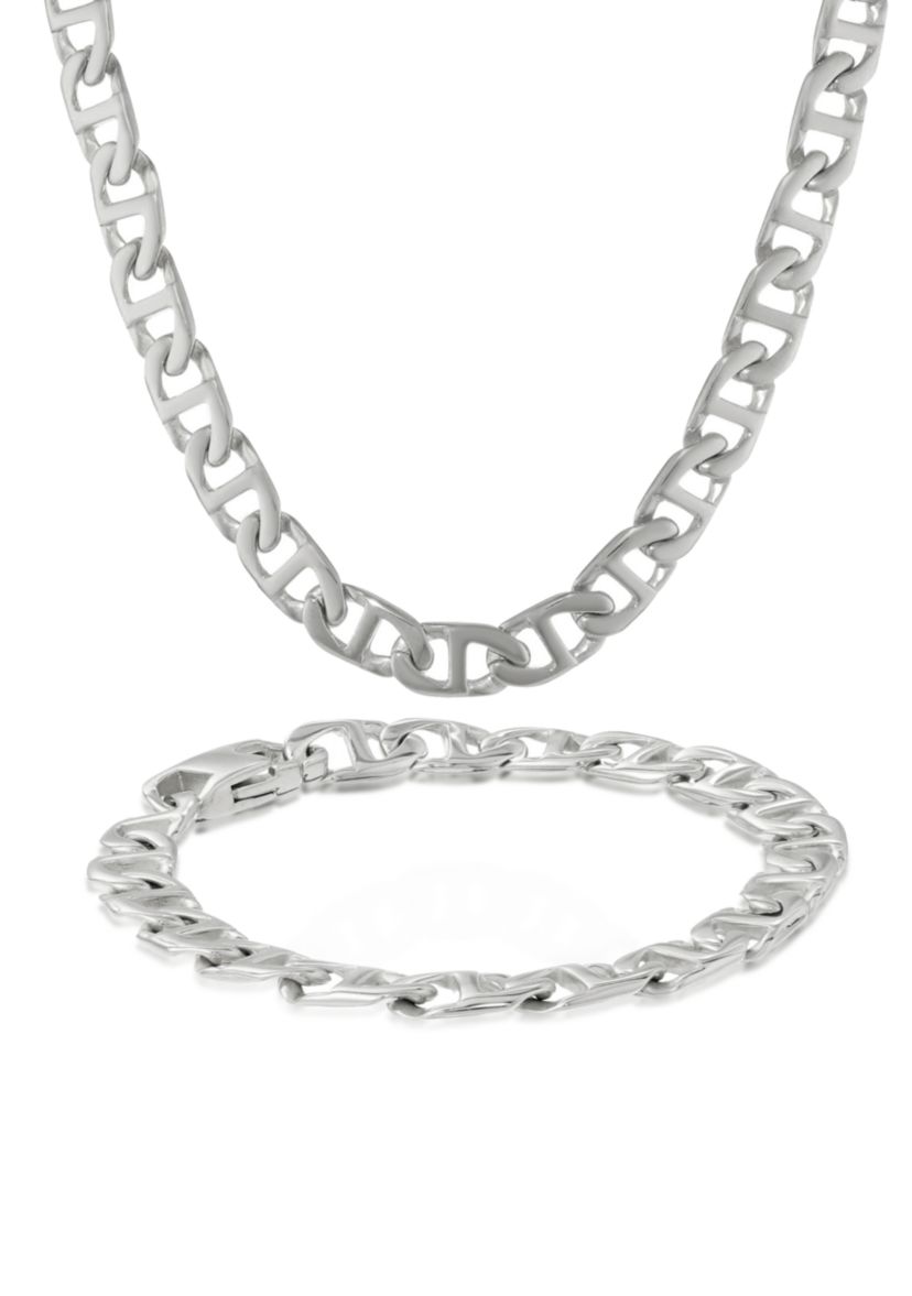 Mens Stainless Steel Necklace and Bracelet Set