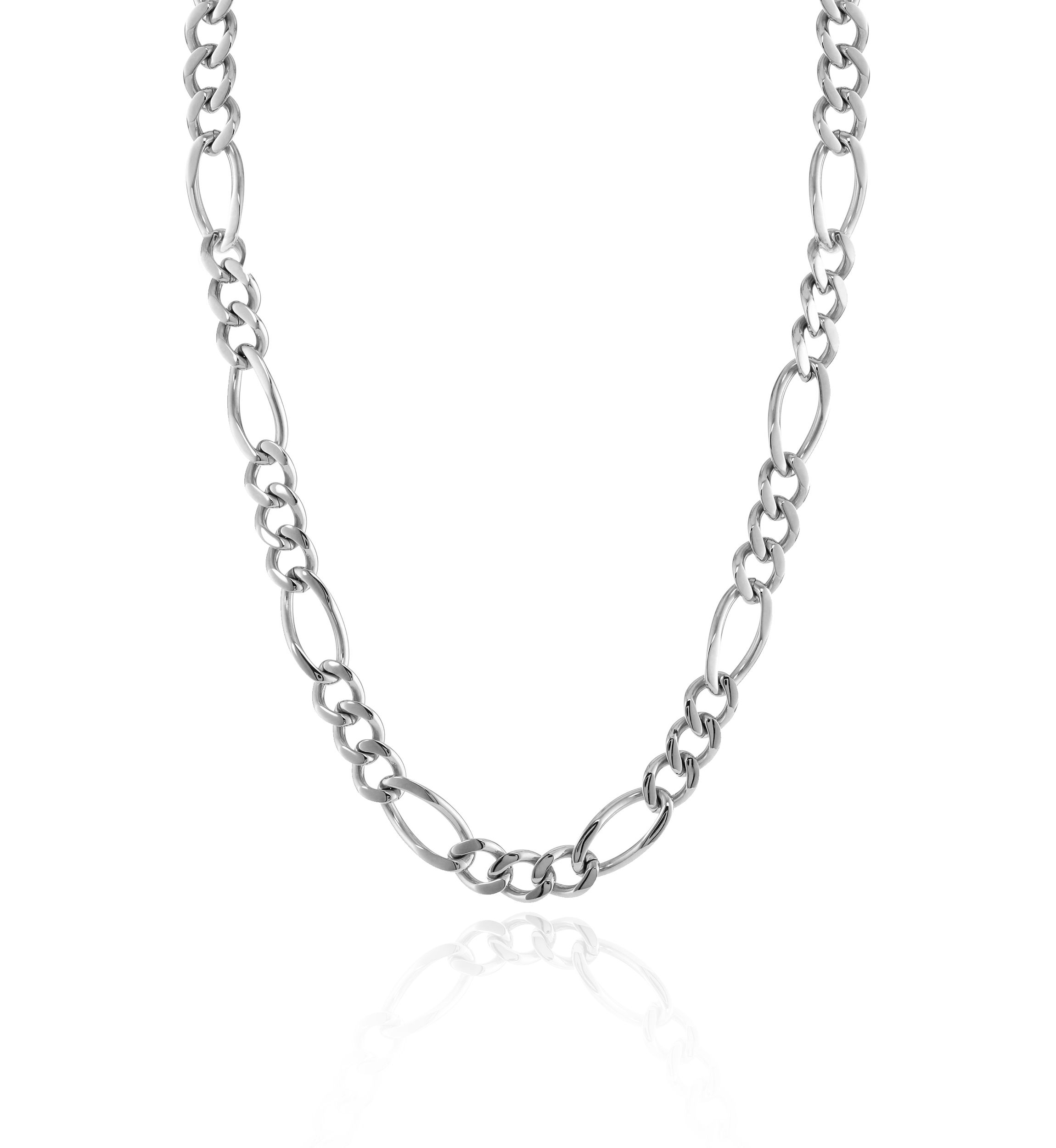 Stainless Steel 11MM Figaro Chain Necklace, 30" Length