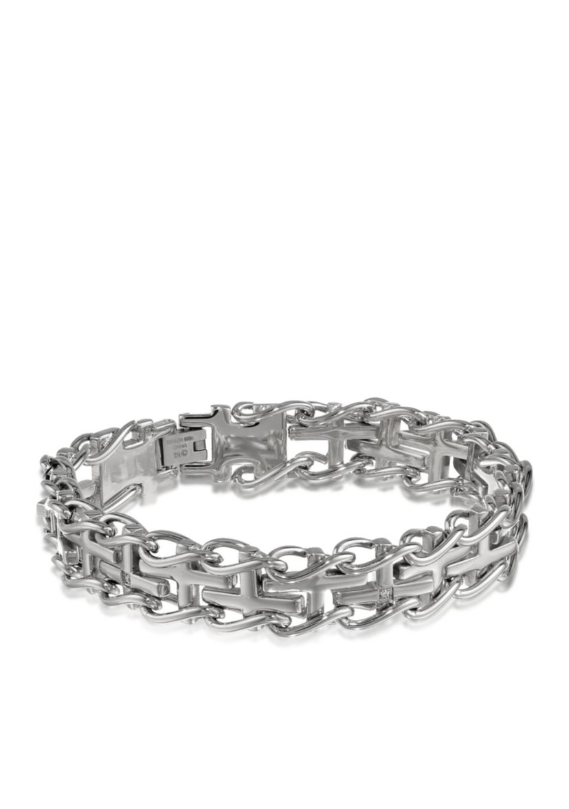 Mens Diamond Cross Bracelet in Stainless Steel