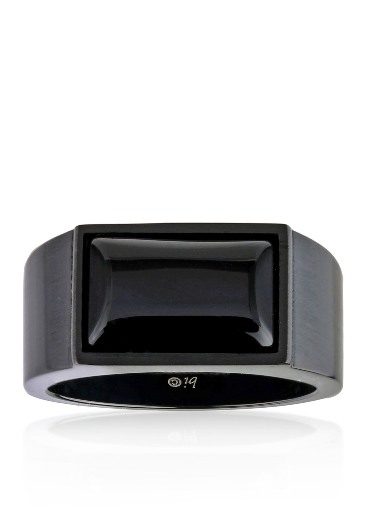 Mens Stainless Steel and Black Agate Ring