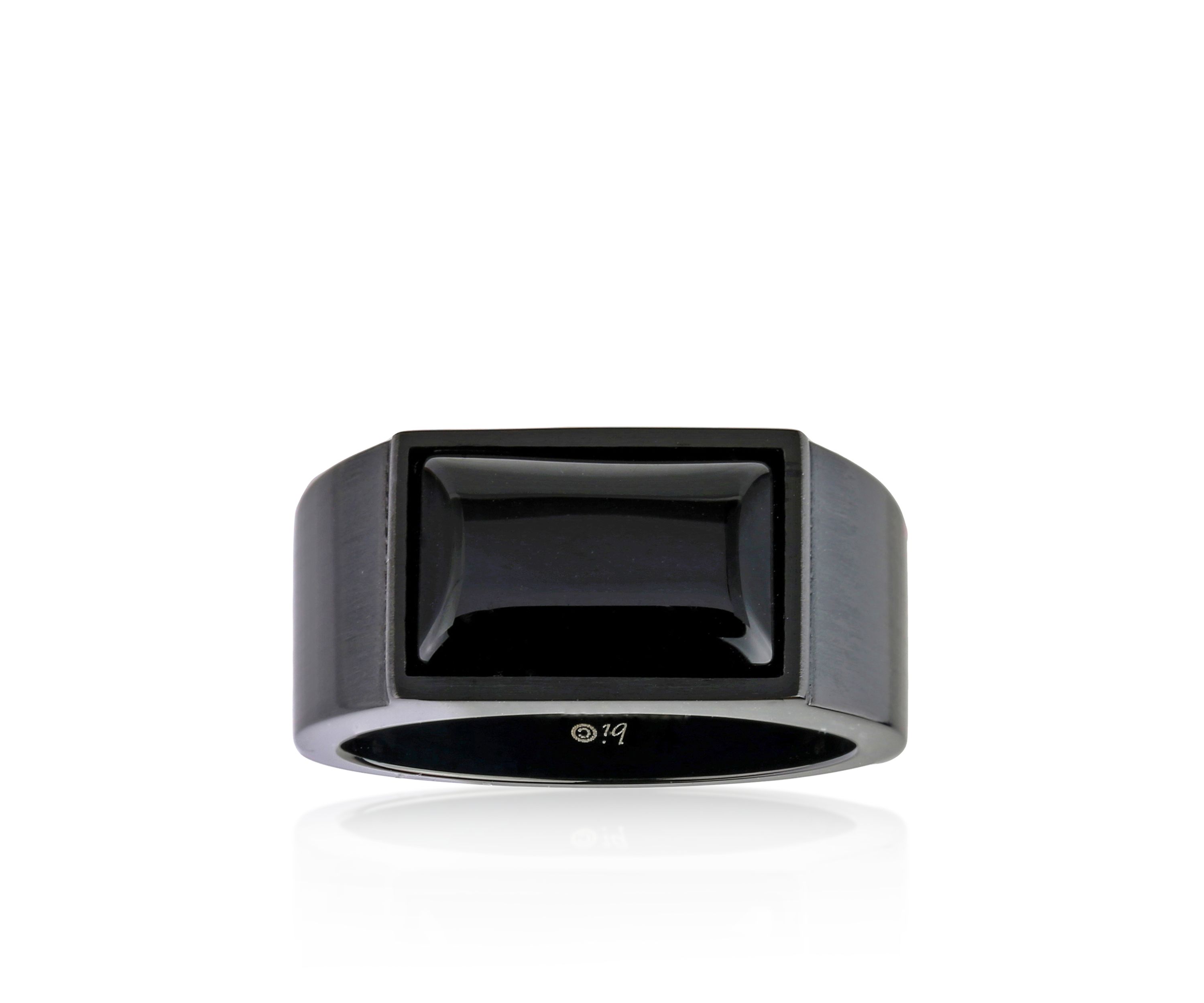 Mens Stainless Steel and Black Agate Ring