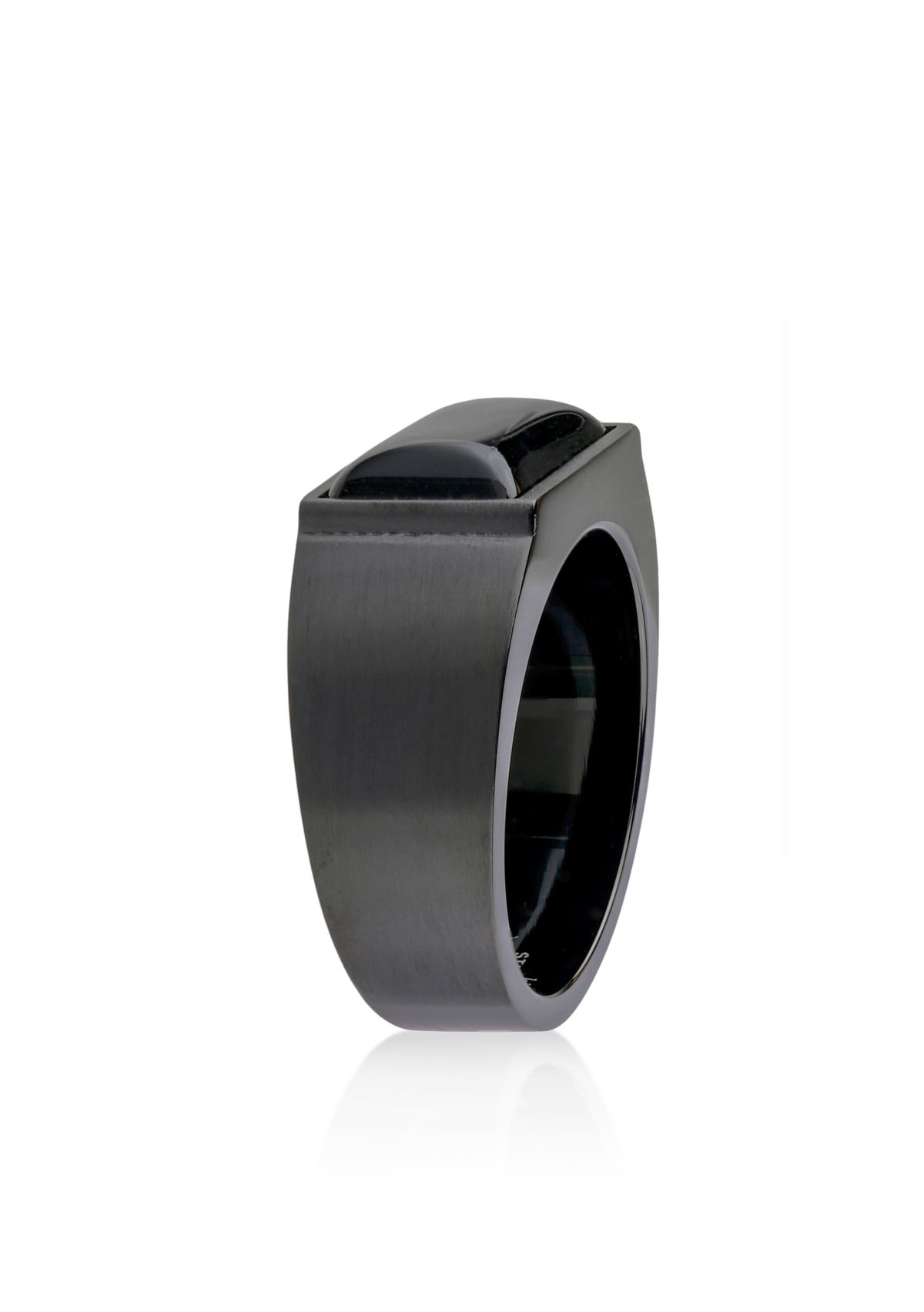 Mens Stainless Steel and Black Agate Ring