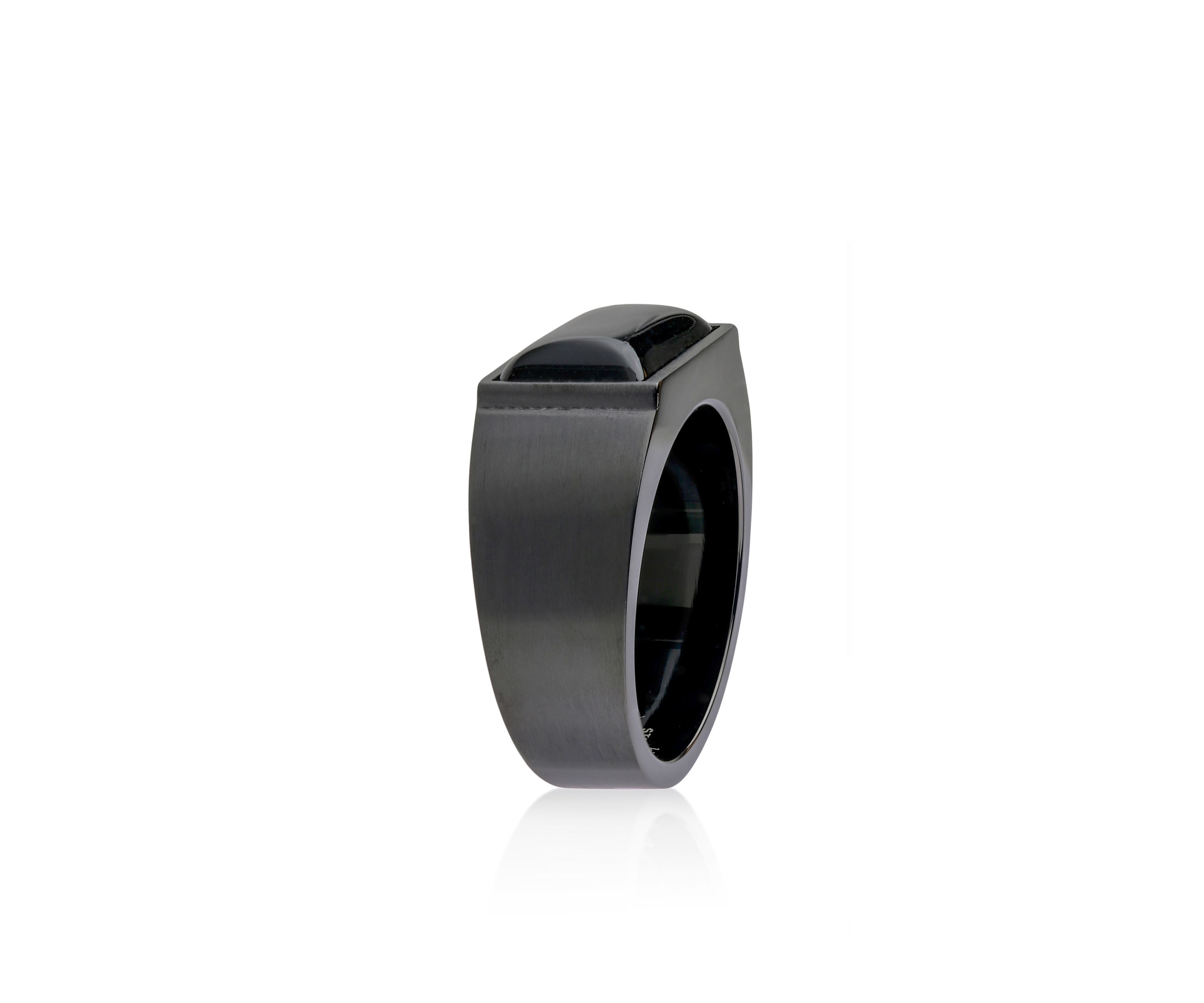 Mens Stainless Steel and Black Agate Ring