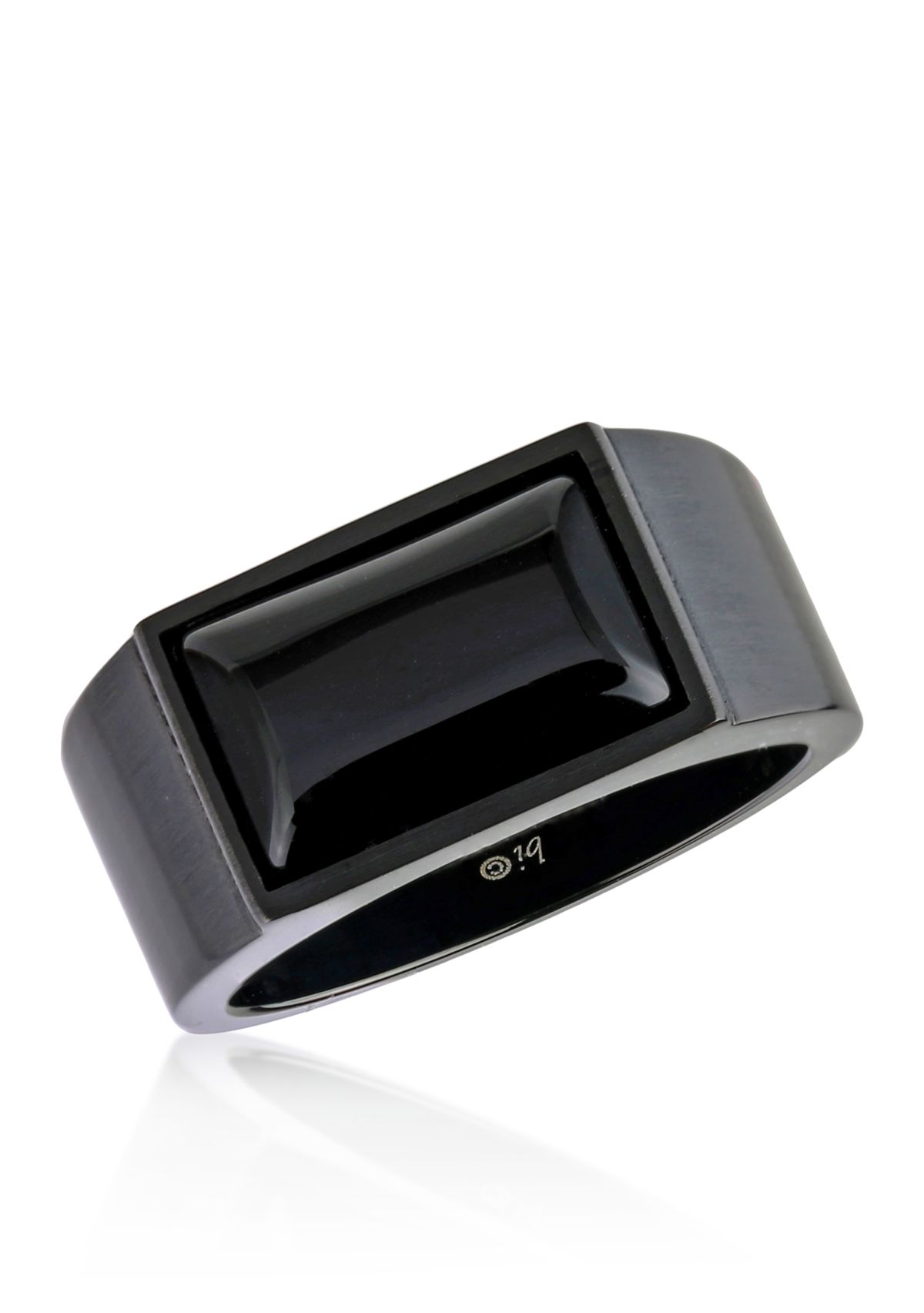 Mens Stainless Steel and Black Agate Ring