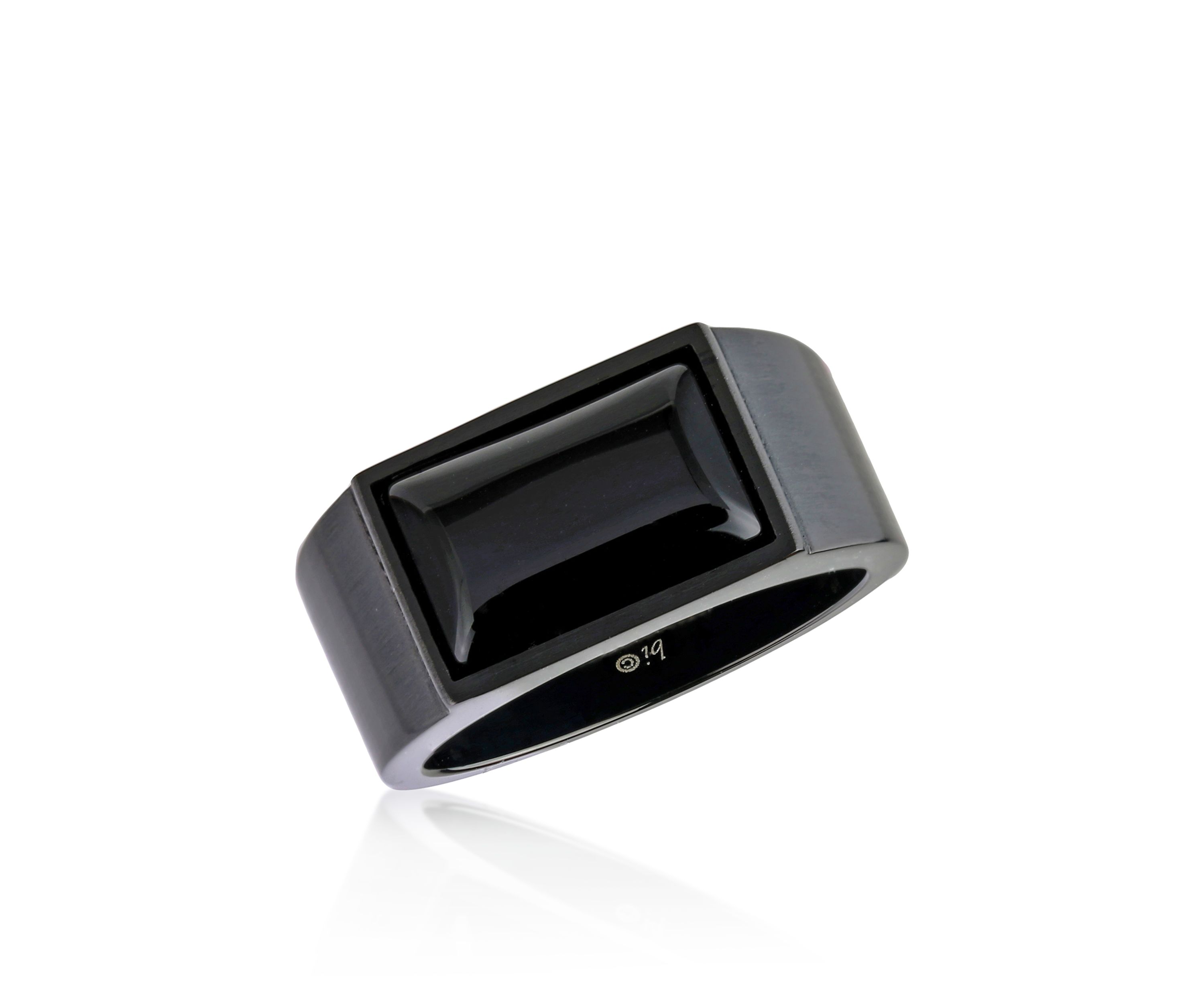 Mens Stainless Steel and Black Agate Ring
