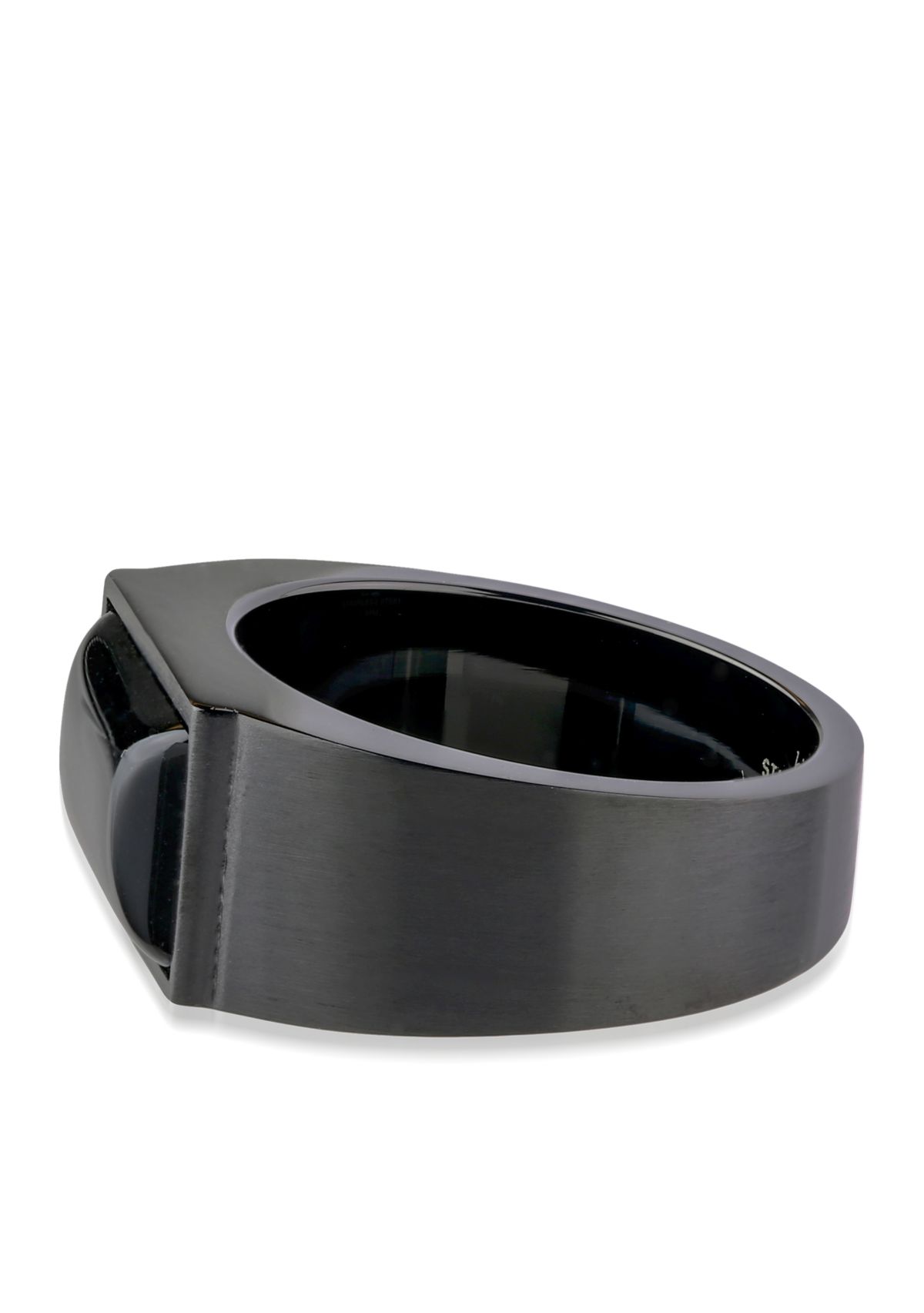 Mens Stainless Steel and Black Agate Ring