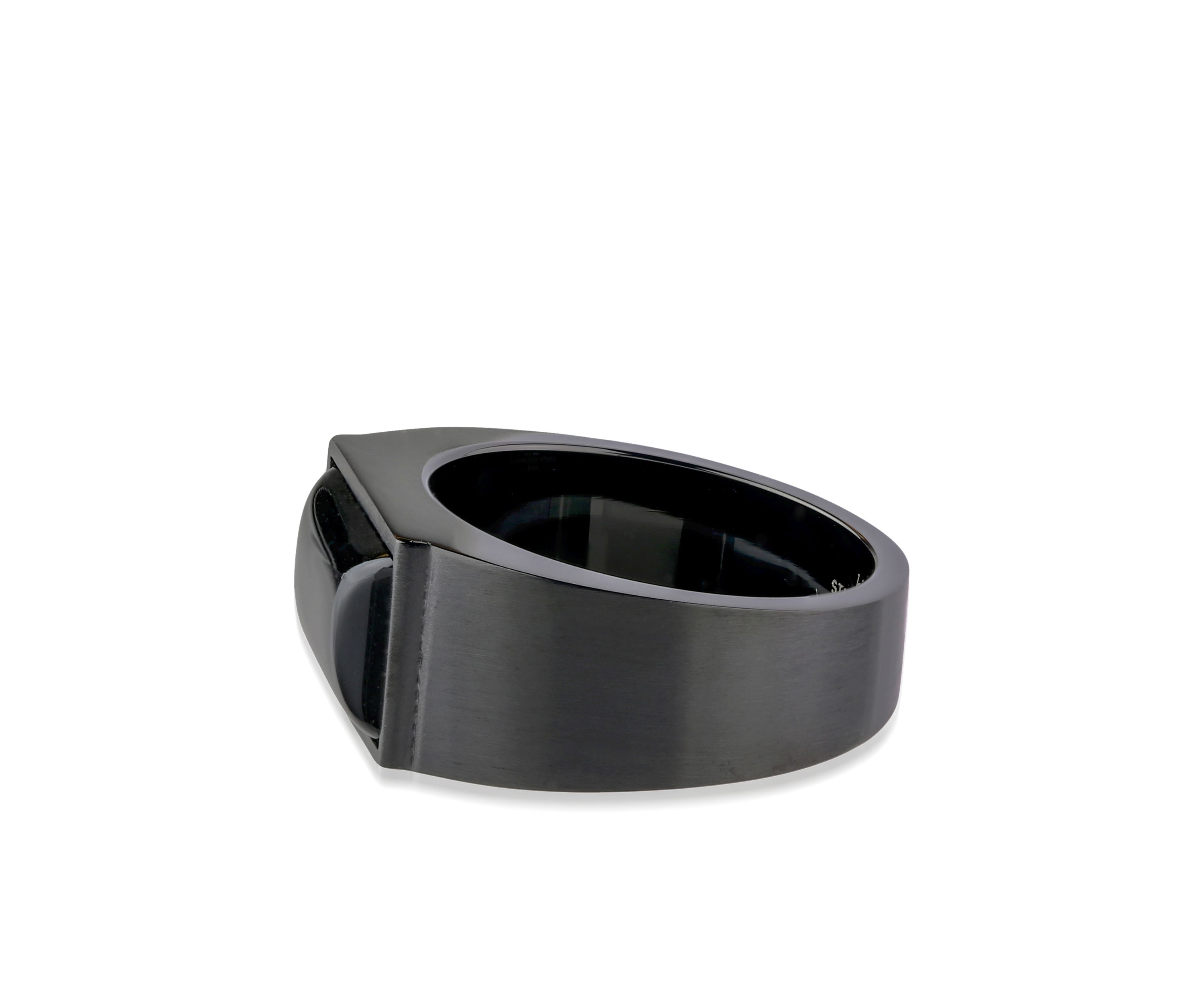 Mens Stainless Steel and Black Agate Ring