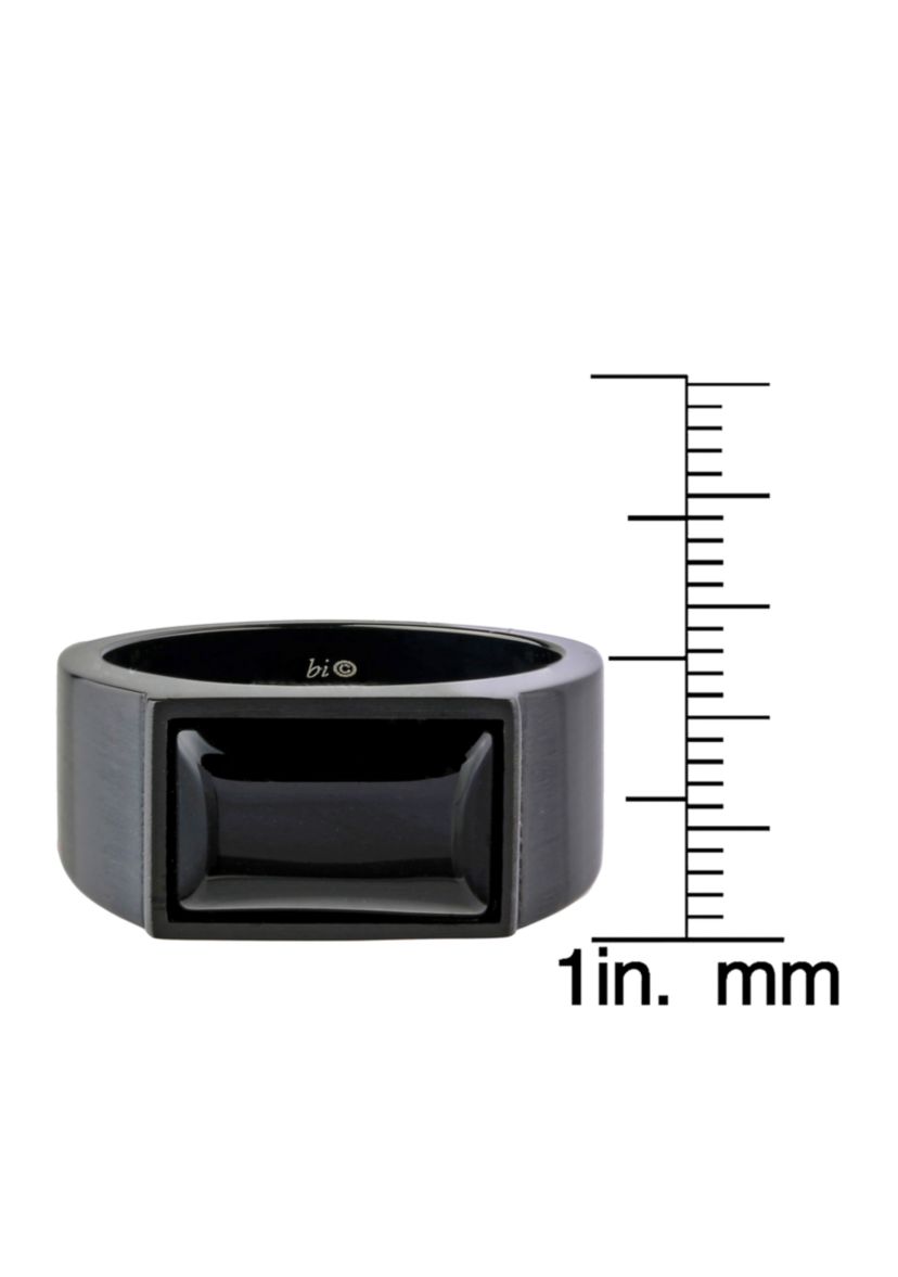 Mens Stainless Steel and Black Agate Ring