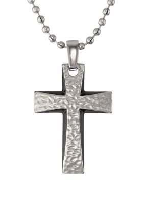 Belk & Co. Stainless Steel Cross Pendant with Hammered Texture and ...