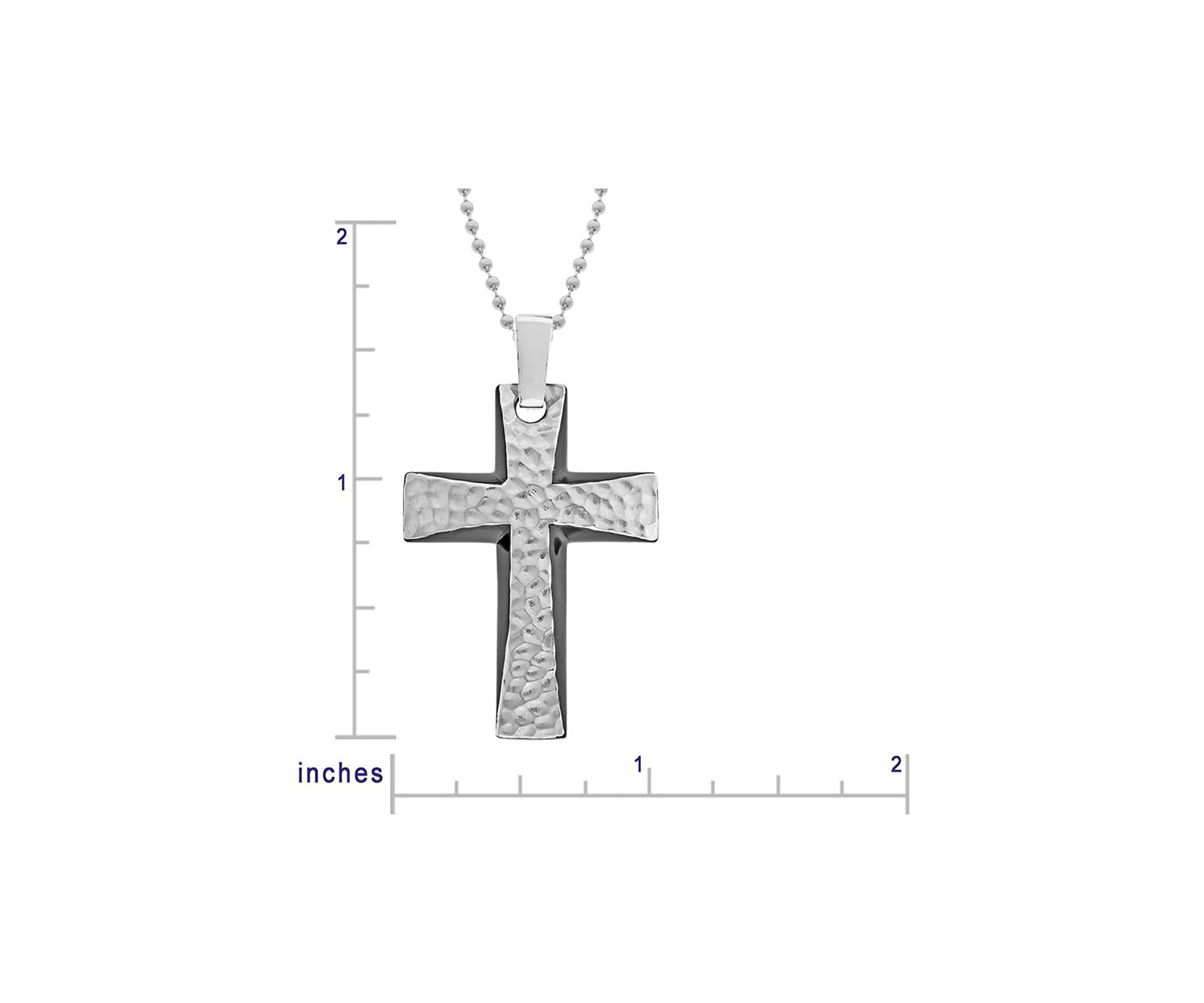 Mens Stainless Steel 35mm Cross Pendant with Black Plating on 22 in. Ball Chain with Lobster Lock
