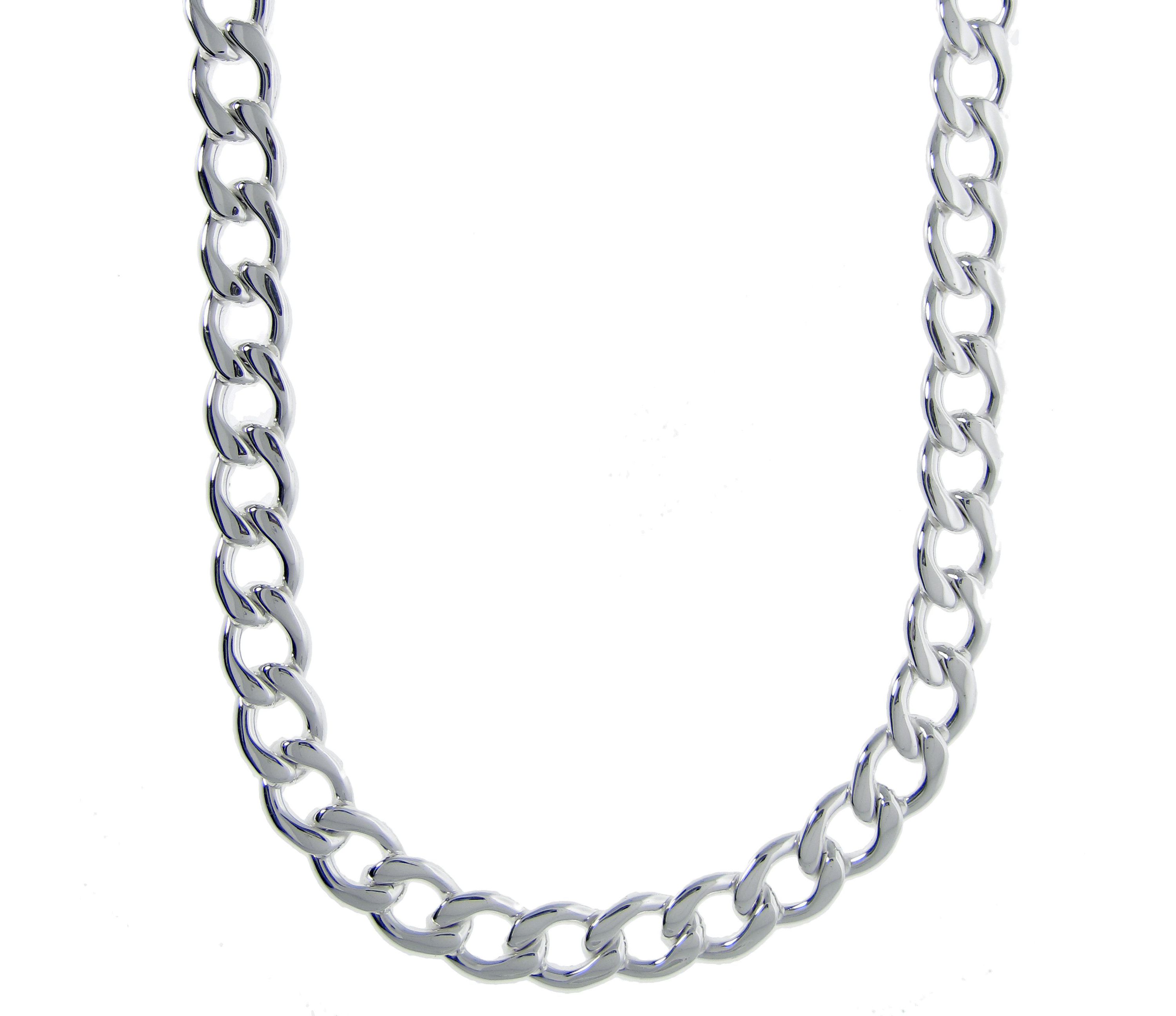 Stainless Steel 13MM Curb Chain Necklace with Silver Plating, 24” Length