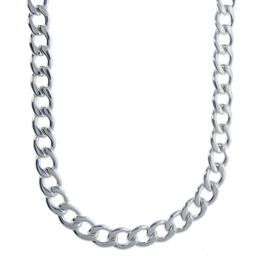 Stainless Steel 13MM Curb Chain Necklace with Silver Plating, 24” Length