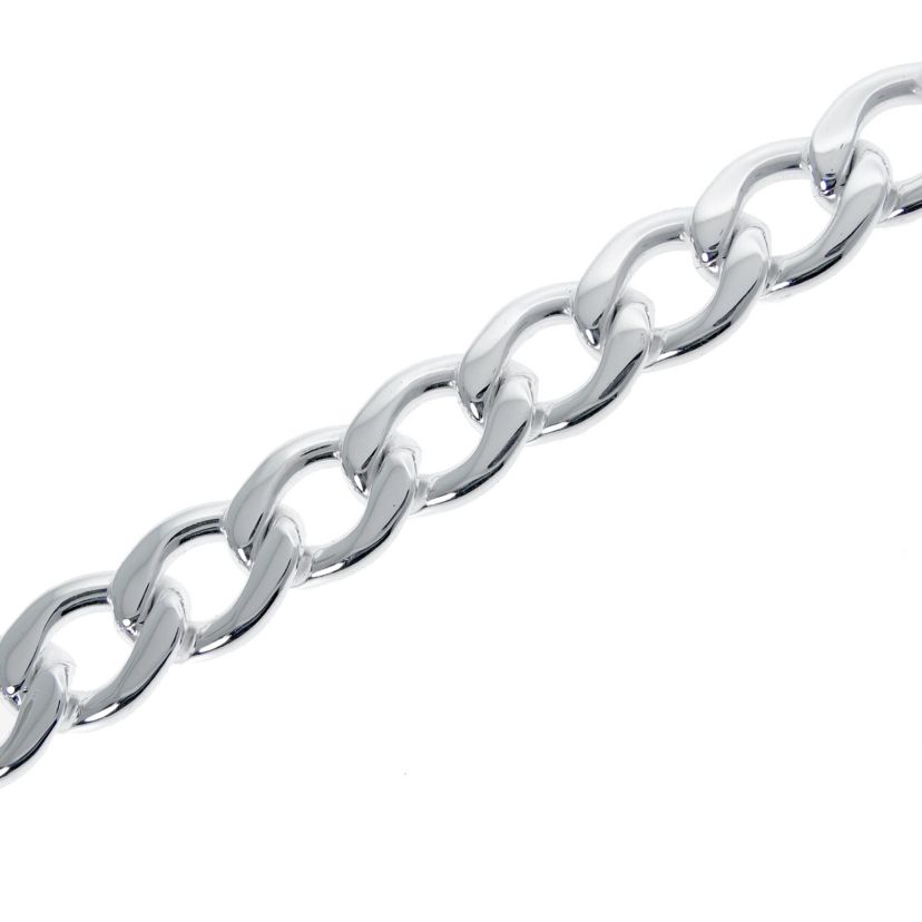 Stainless Steel 13MM Curb Chain Necklace with Silver Plating, 24” Length