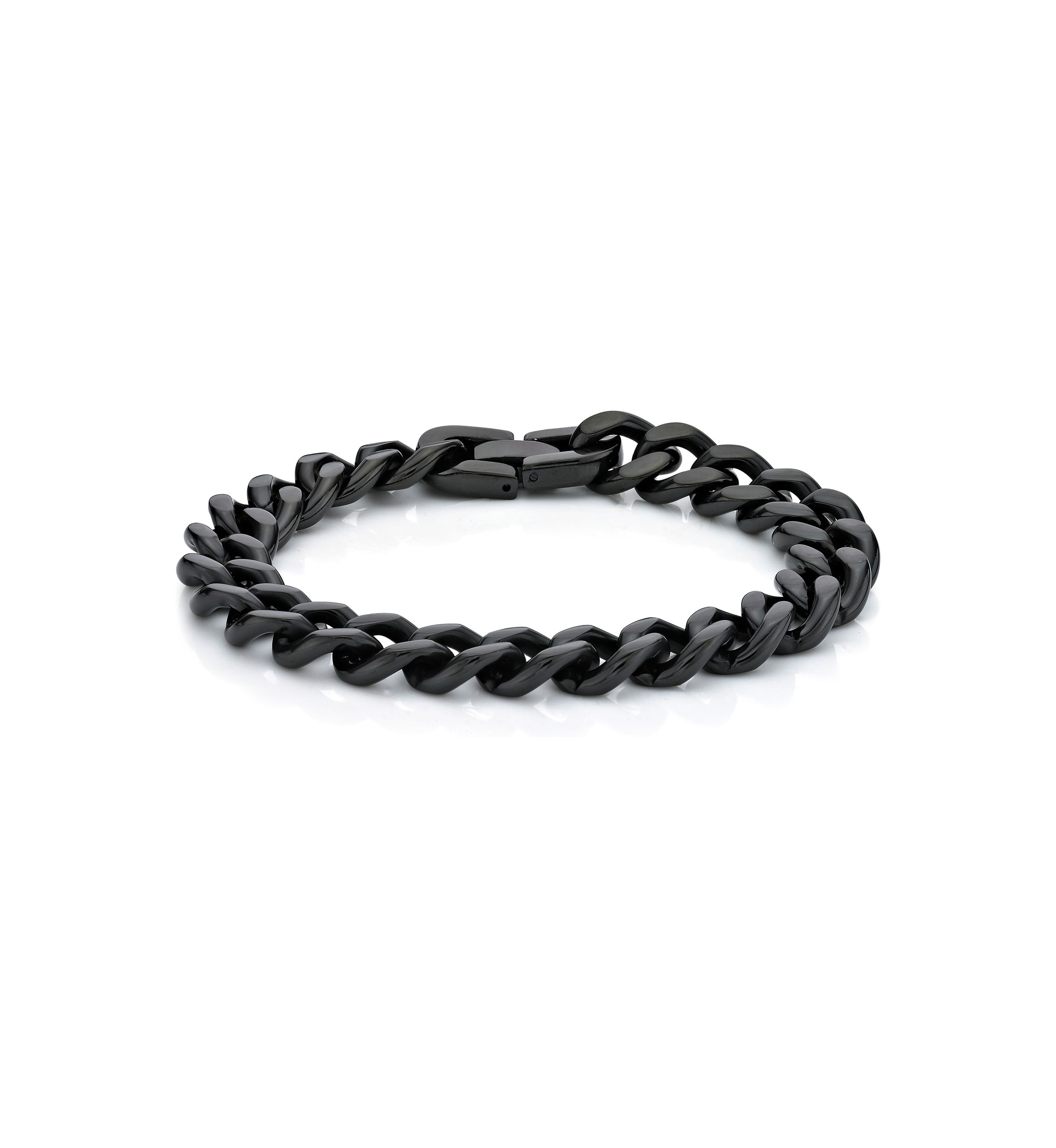 Stainless Steel 11 Millimeter Curb Chain Bracelet with Black Ion Plating, 8 Inch