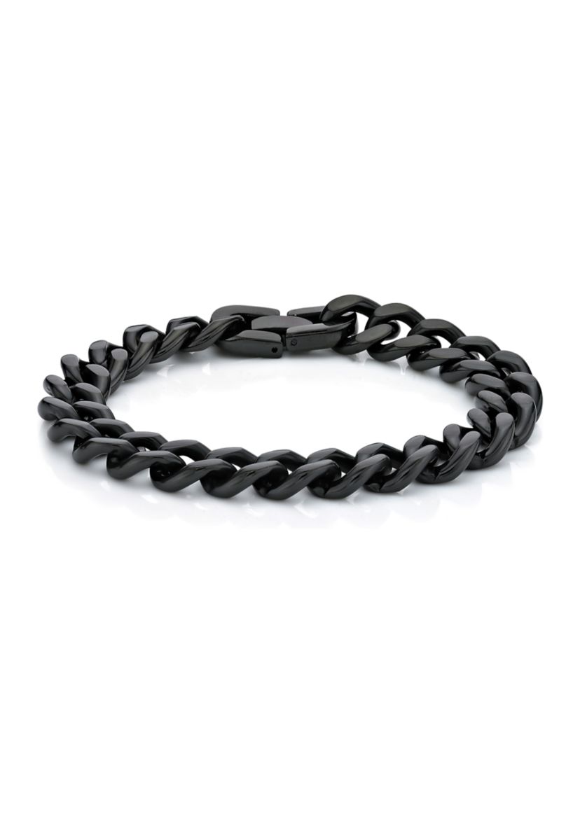 Stainless Steel 11 Millimeter Curb Chain Bracelet with Black Ion Plating, 8 Inch