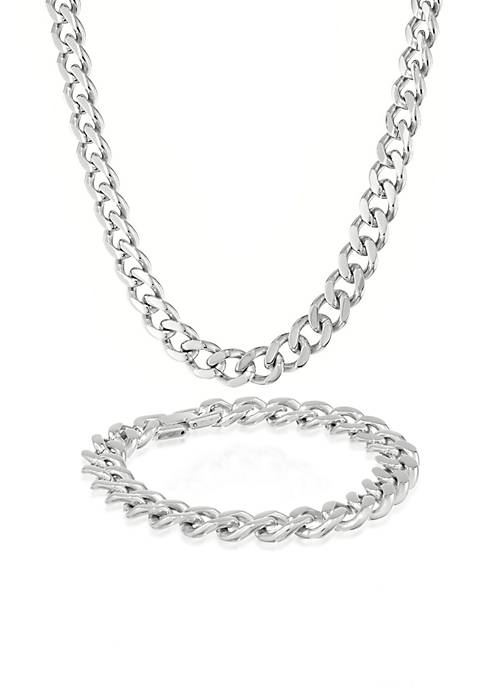 Mens Stainless Steel Necklace and Bracelet Set
