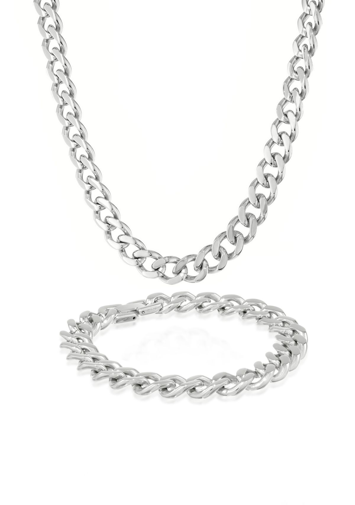 Mens Stainless Steel Necklace and Bracelet Set