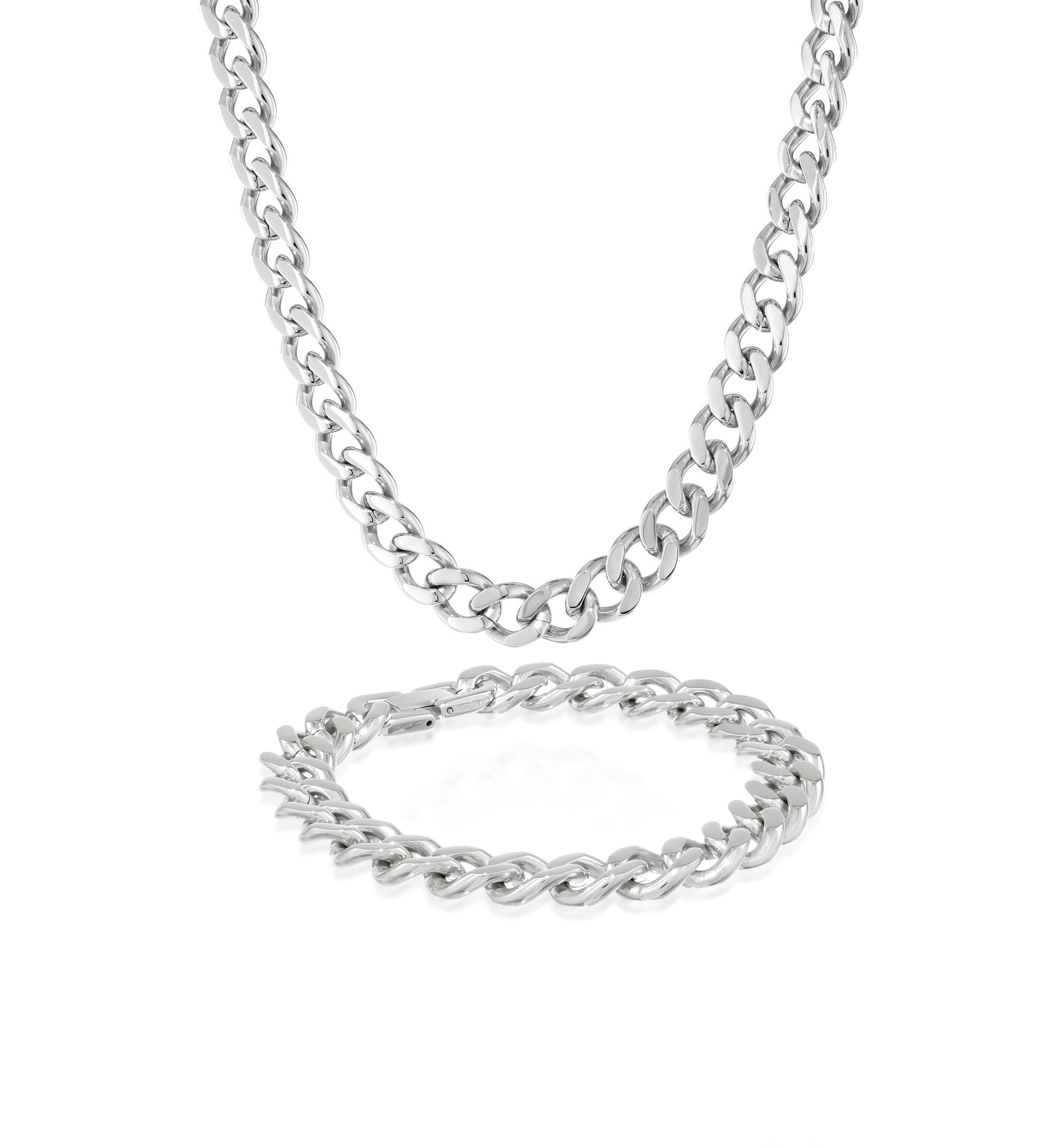 Mens Stainless Steel Necklace and Bracelet Set