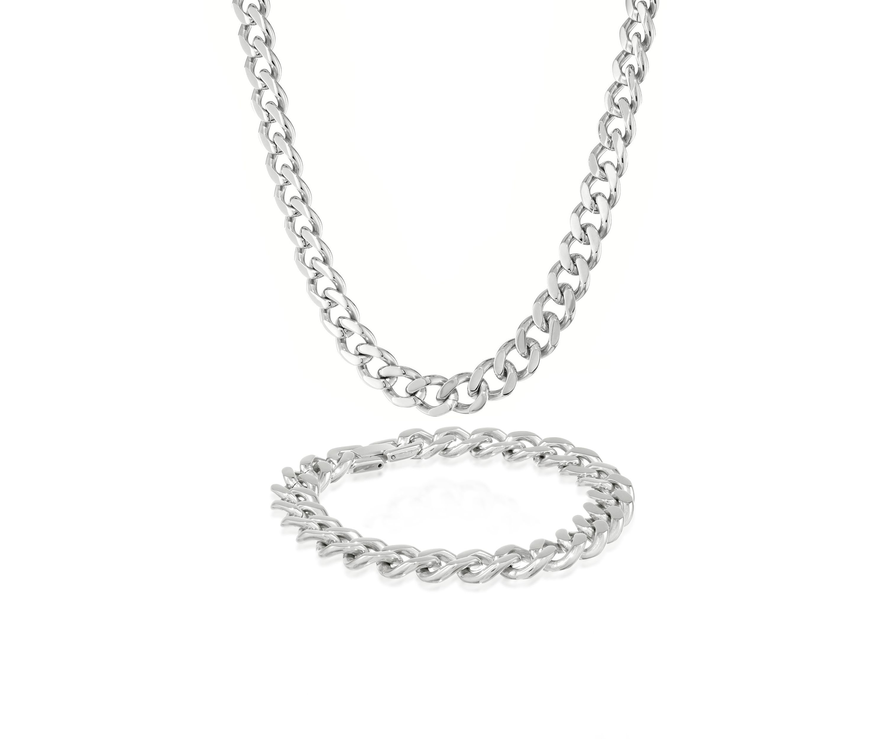 Mens Stainless Steel Necklace and Bracelet Set