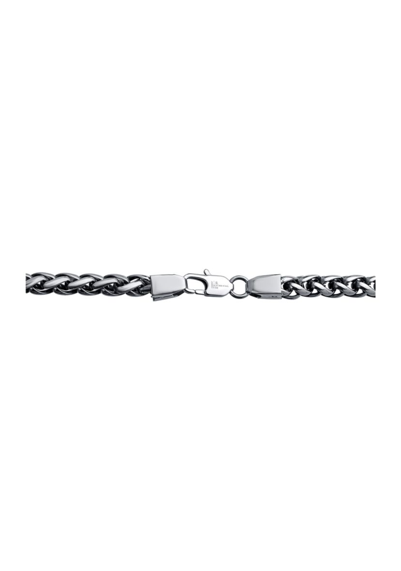 Stainless Steel 8 Millimeter Wheat Chain Bracelet with Black Plating Inlay, 9 Inch