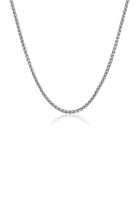 LYNX Men's 3MM Stainless Steel Wheat Chain Necklace, White, 26 in