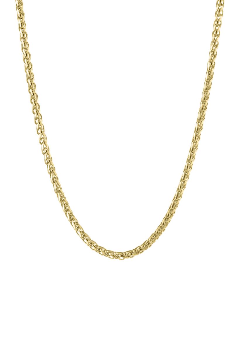 Stainless Steel 3MM Wheat Chain Necklace with Goldtone Ion Plating, 18" Length