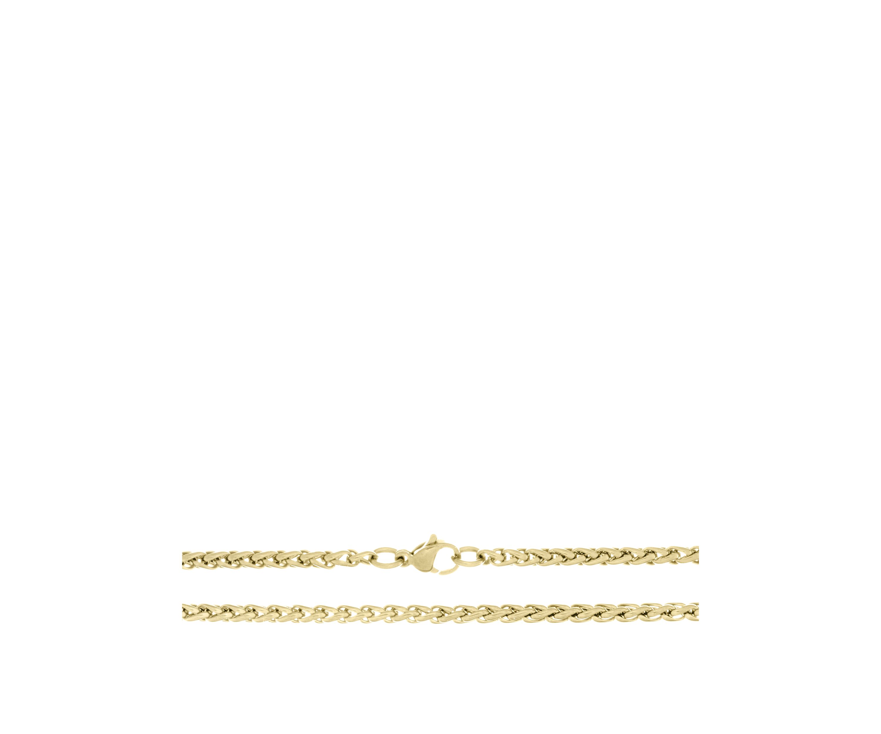 Stainless Steel 3MM Wheat Chain Necklace with Goldtone Ion Plating, 18" Length