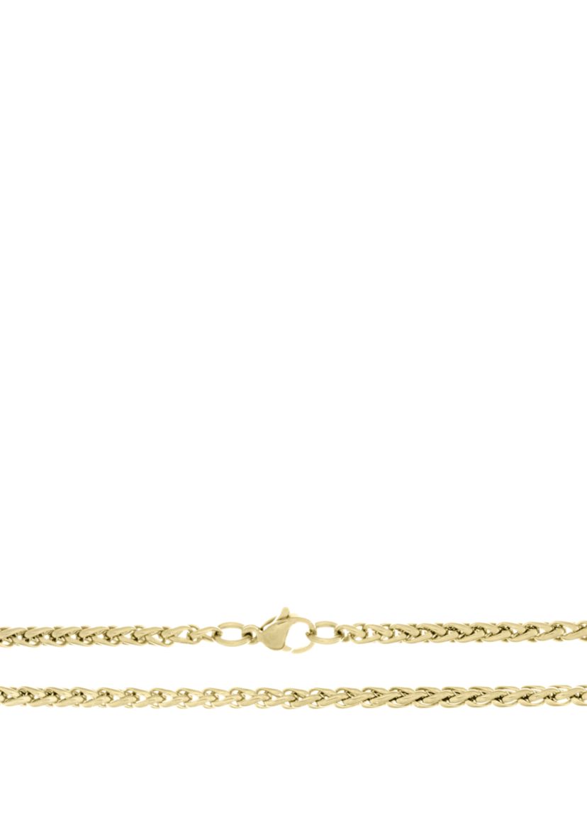 Stainless Steel 3MM Wheat Chain Necklace with Goldtone Ion Plating, 18" Length