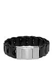 Mens Stainless Steel and Black Leather Bracelet