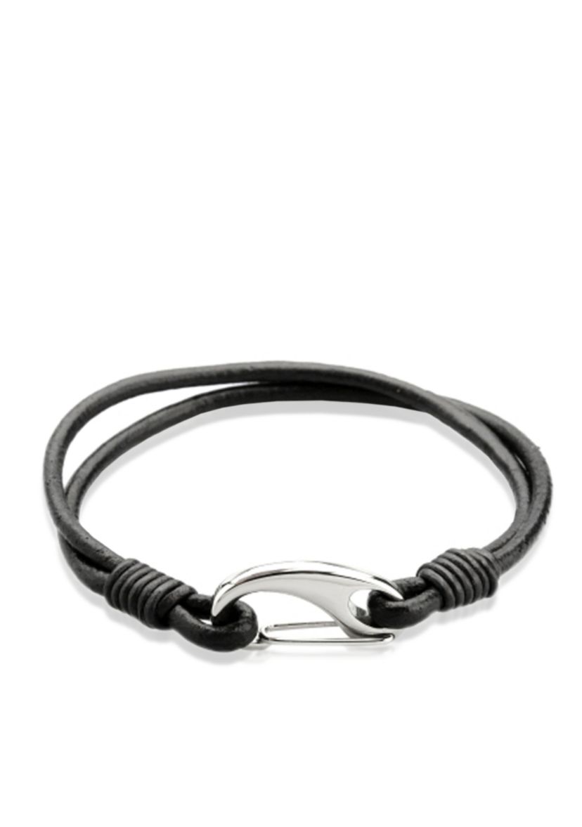 Mens Leather and Stainless Steel Bracelet