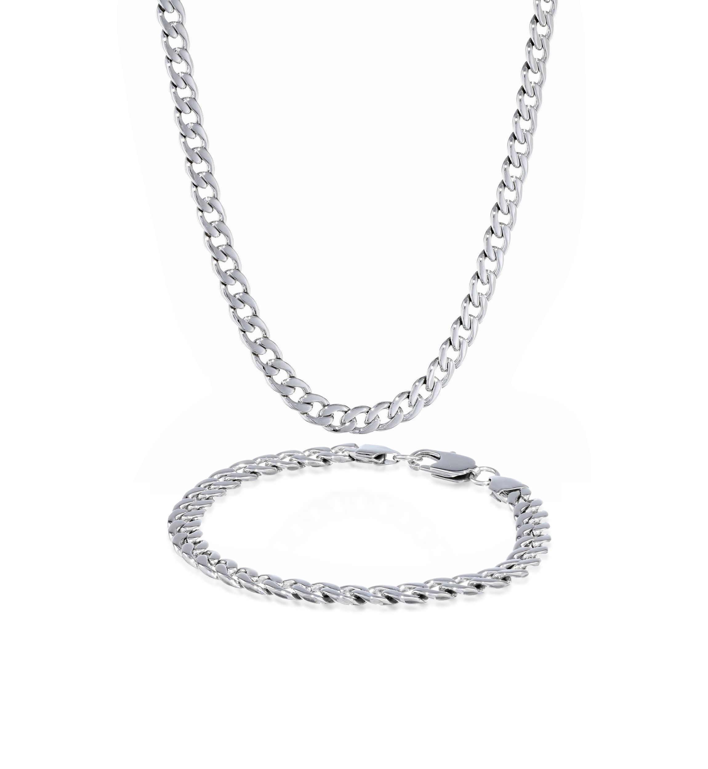 Mens Stainless Steel Necklace and Bracelet Set