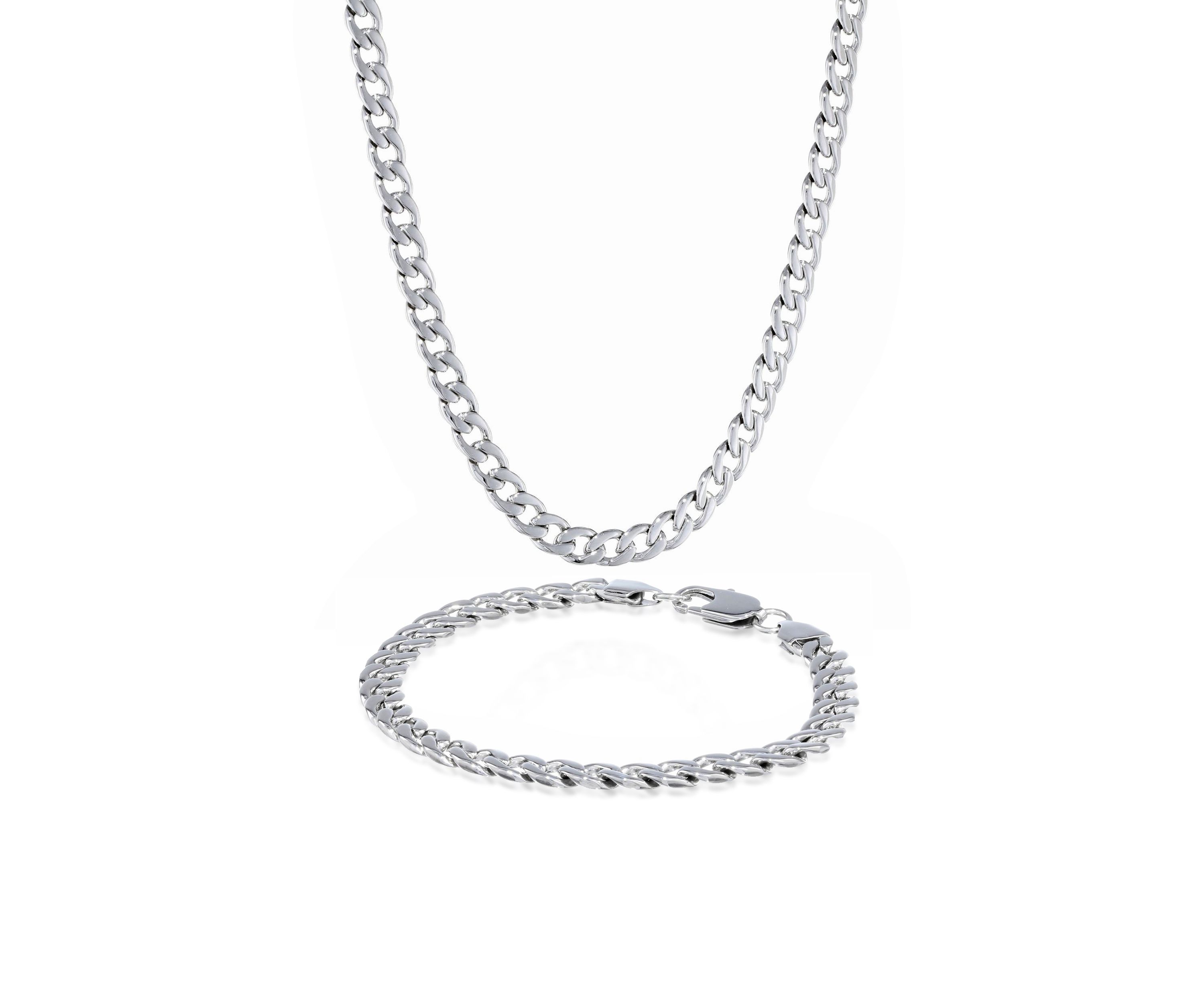 Mens Stainless Steel Necklace and Bracelet Set