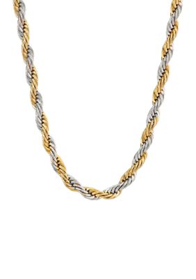 LYNX Men's Stainless Steel 4MM Rope Chain Necklace, Yellow, 26 in