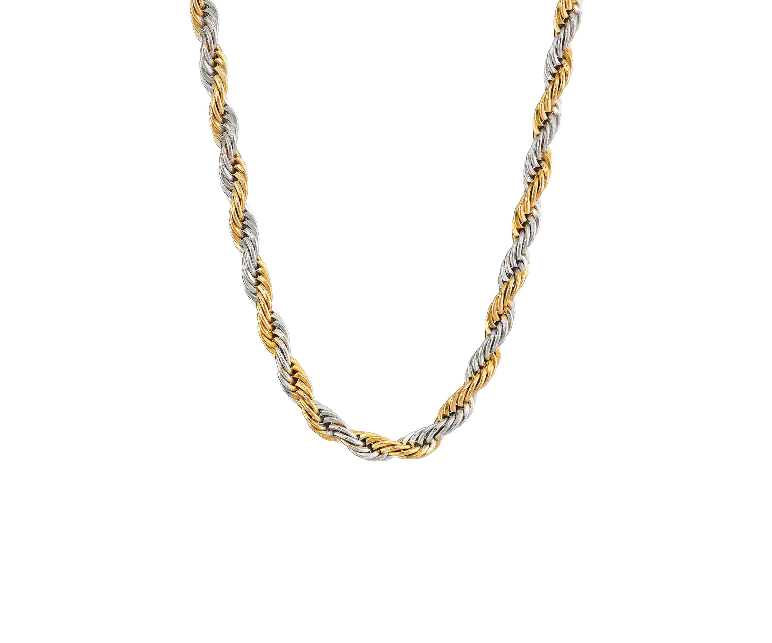 Stainless Steel 4MM Rope Chain Necklace with Black Ion Plating, 20" Length