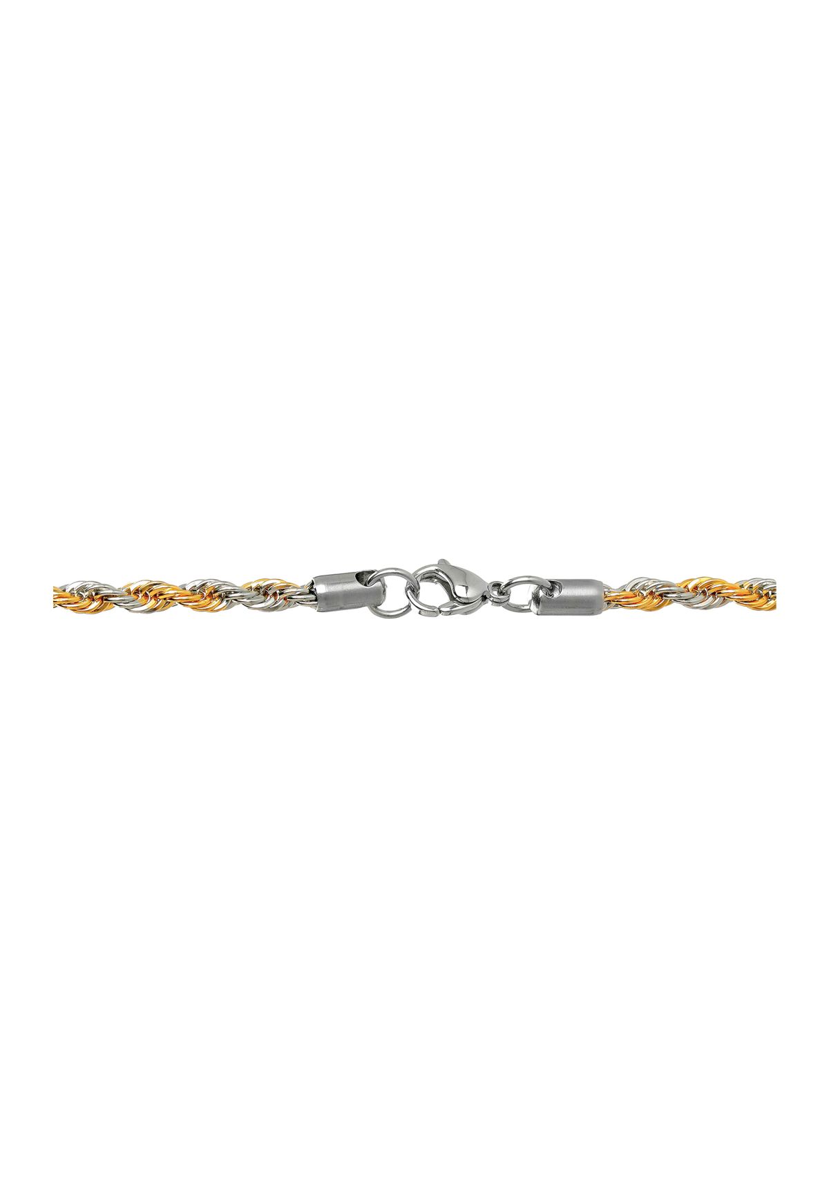 Stainless Steel Two-tone 4MM Rope Chain Necklace with Goldtone Ion Plating, 18" Length