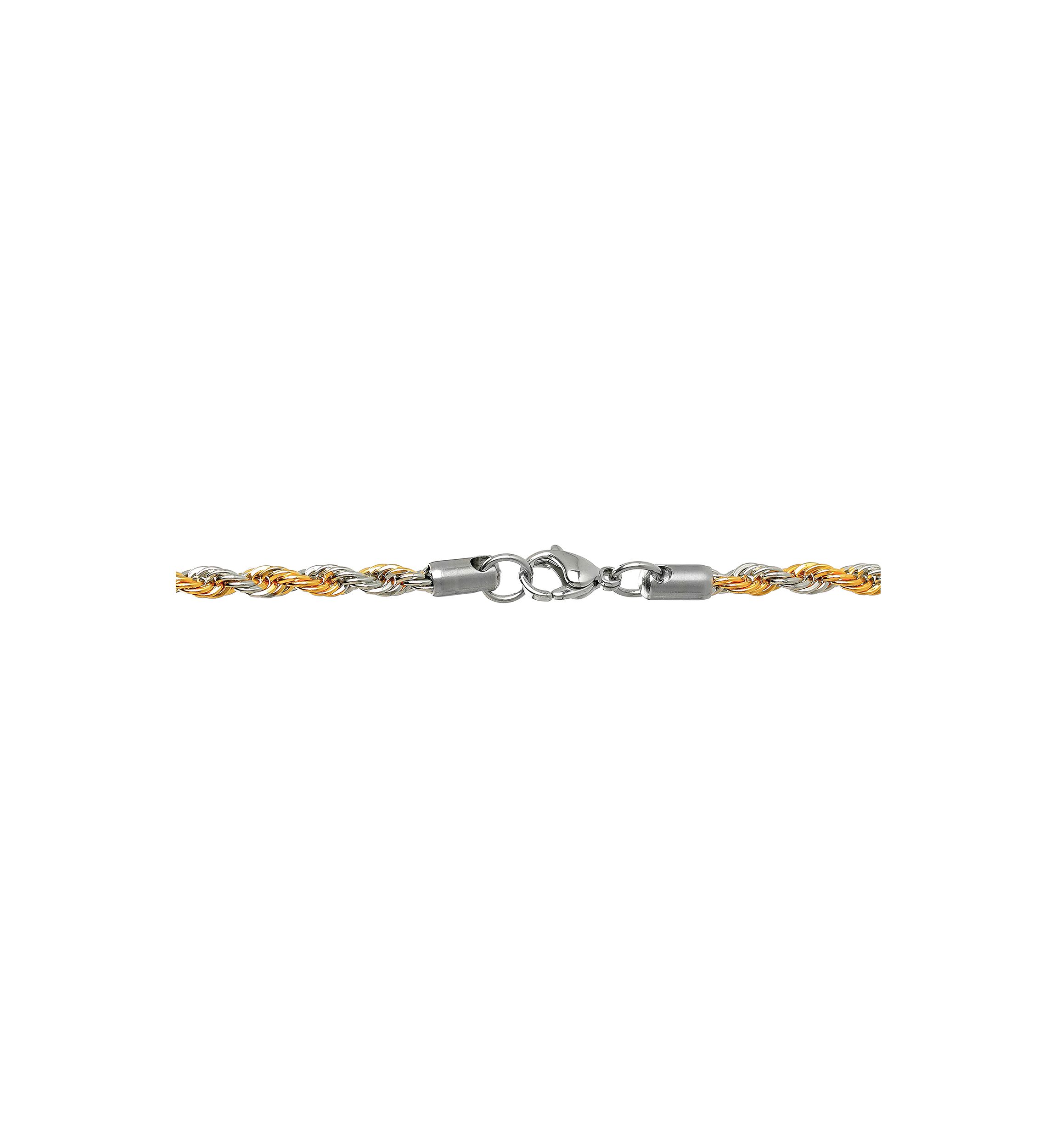 Stainless Steel Two-tone 4MM Rope Chain Necklace with Goldtone Ion Plating, 18" Length