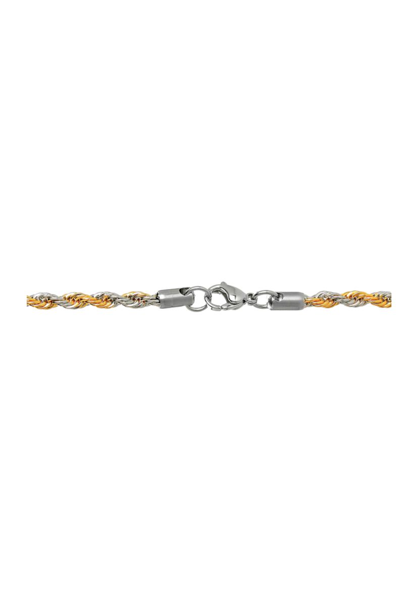 Stainless Steel 4MM Rope Chain Necklace with Black Ion Plating, 20" Length