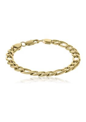 Belk & Co Men's Stainless Steel 9 Millimeter Figaro Chain Bracelet with Gold Tone Ion Plating, 9 Inch, Yellow